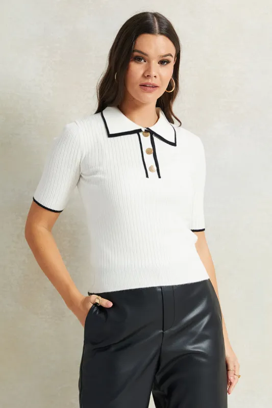 Women White Collared Top sold by Redtag