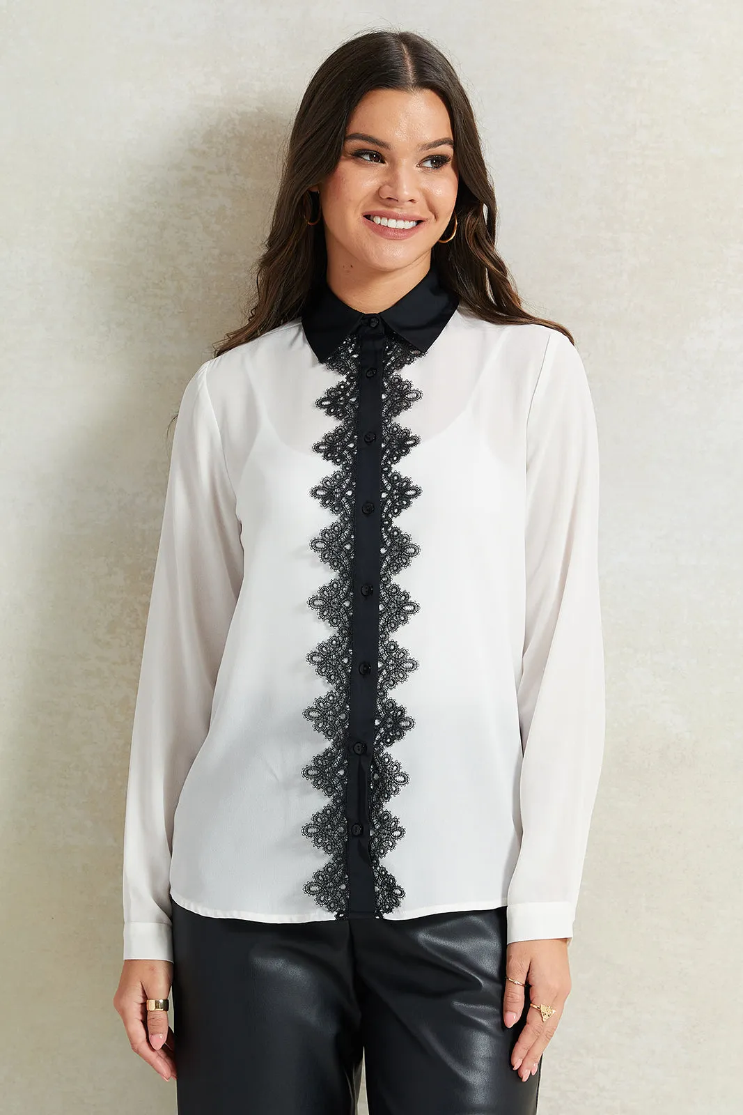 Women White Embellished Collared Blouse sold by Redtag