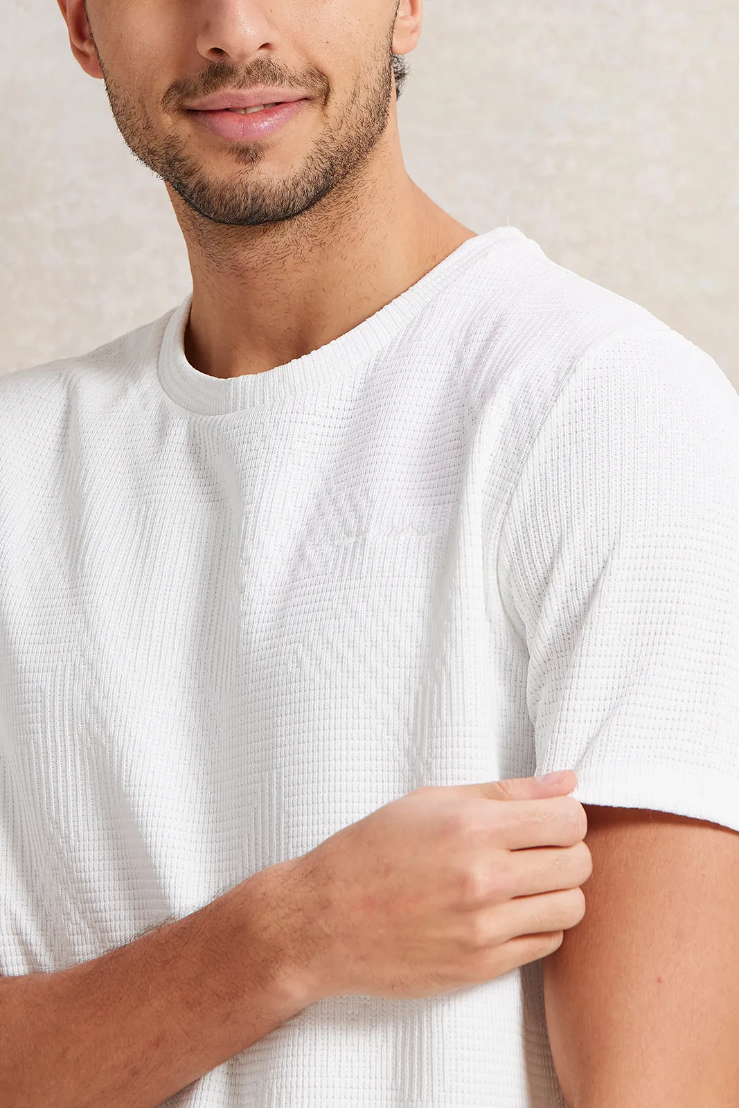 Men White Jacquard T-Shirt sold by Redtag product image thumbnail 4
