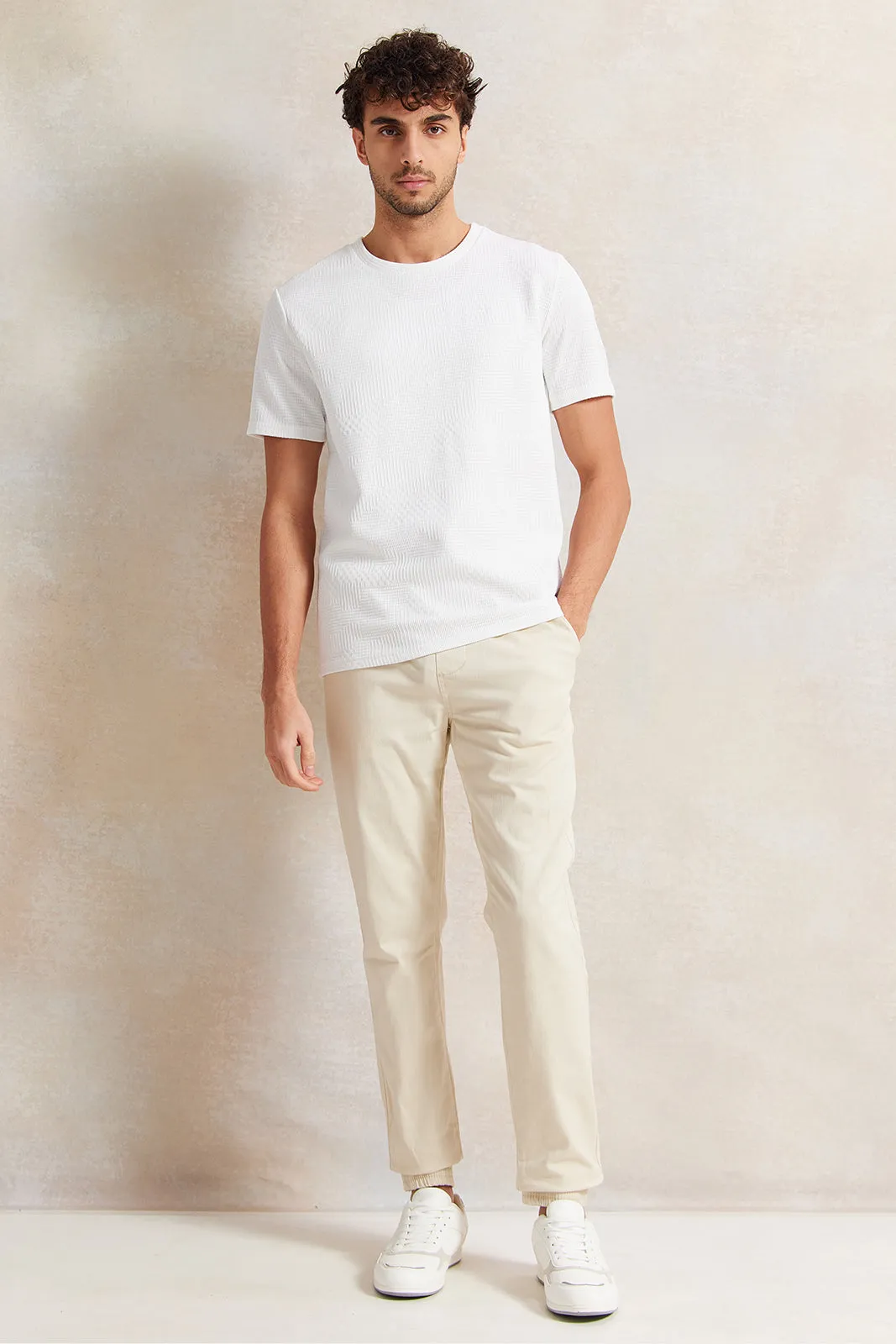 Men White Jacquard T-Shirt sold by Redtag product image thumbnail 2