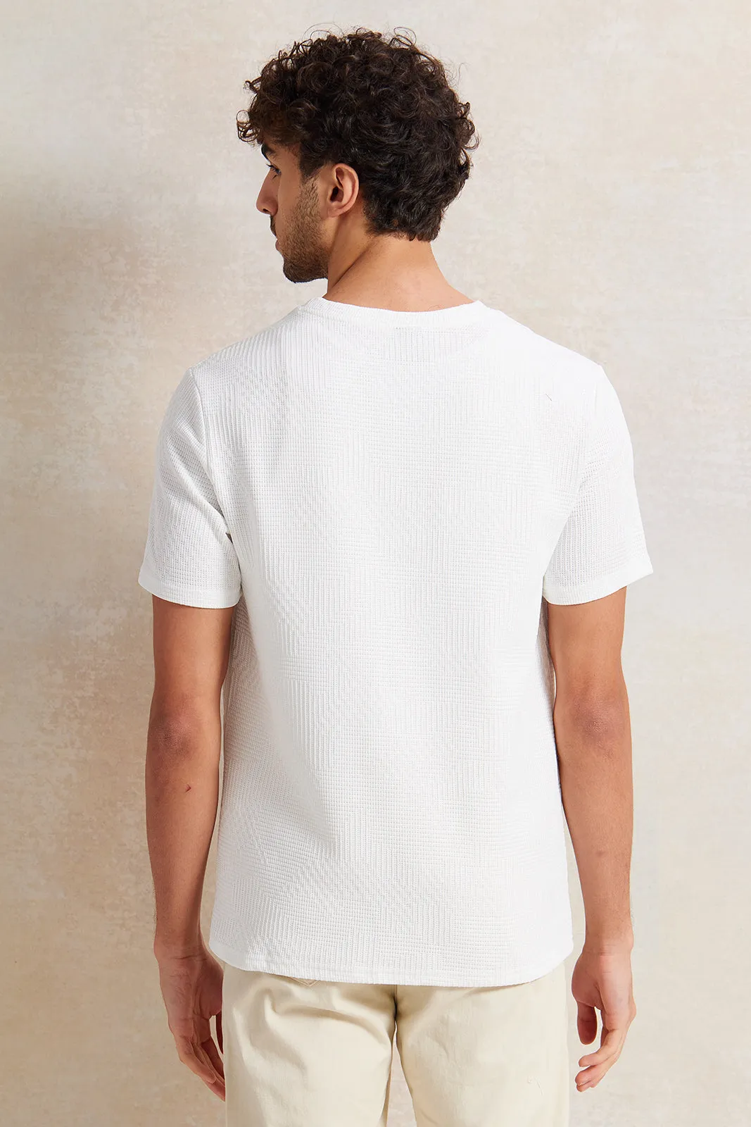 Men White Jacquard T-Shirt sold by Redtag product image thumbnail 3