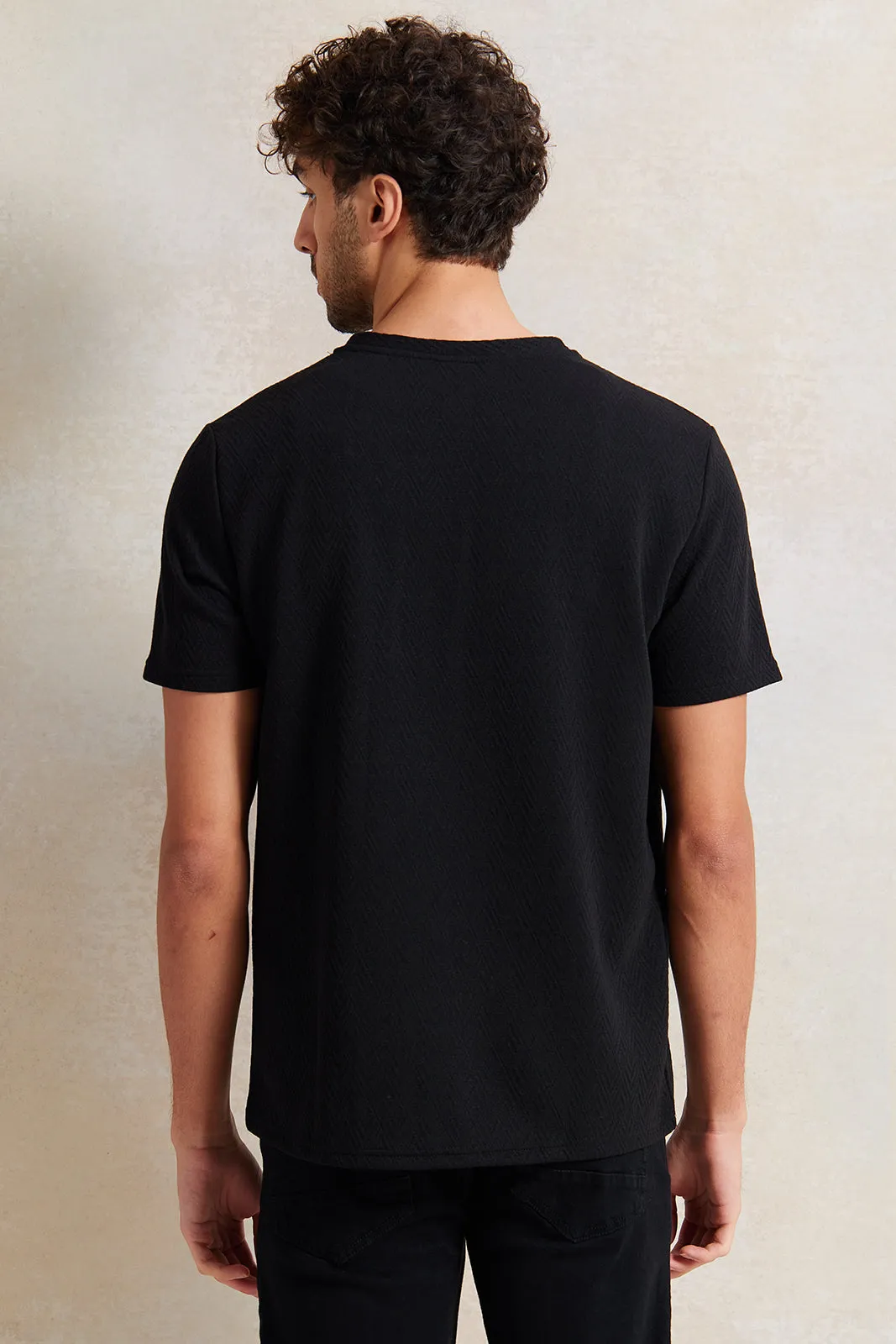 Men Black Jacquard T-Shirt sold by Redtag product image thumbnail 3