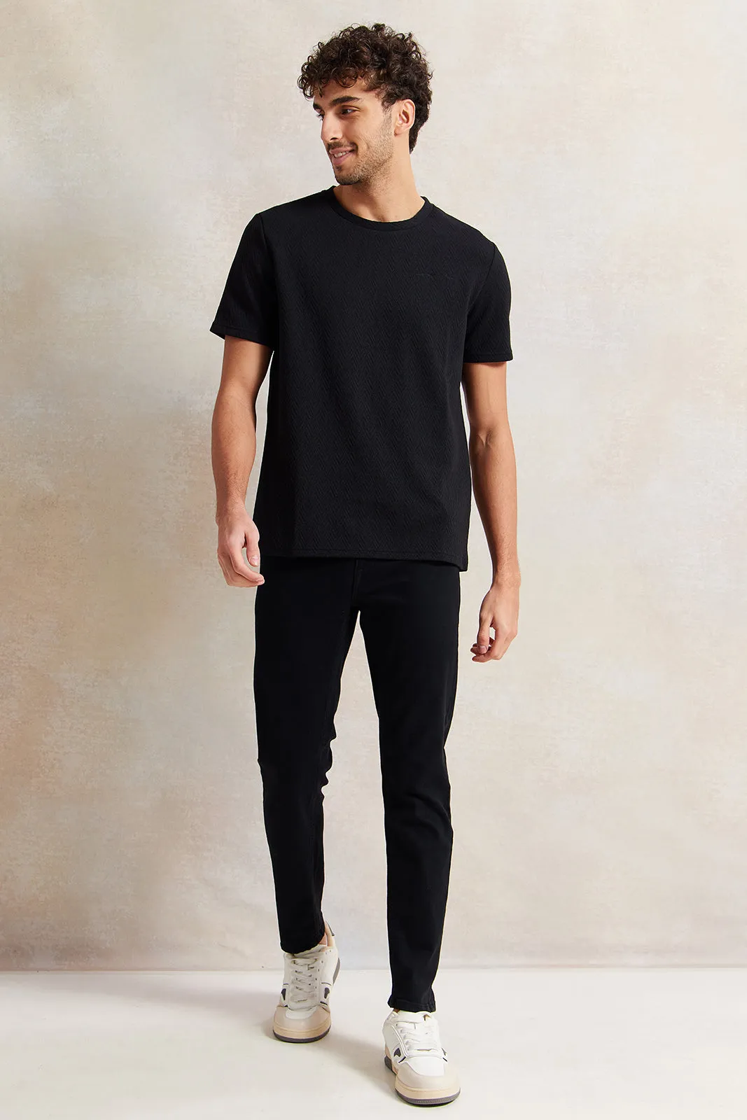 Men Black Jacquard T-Shirt sold by Redtag product image thumbnail 2