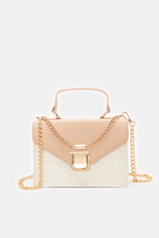 Women Beige Flap Messenger Bag sold by Redtag