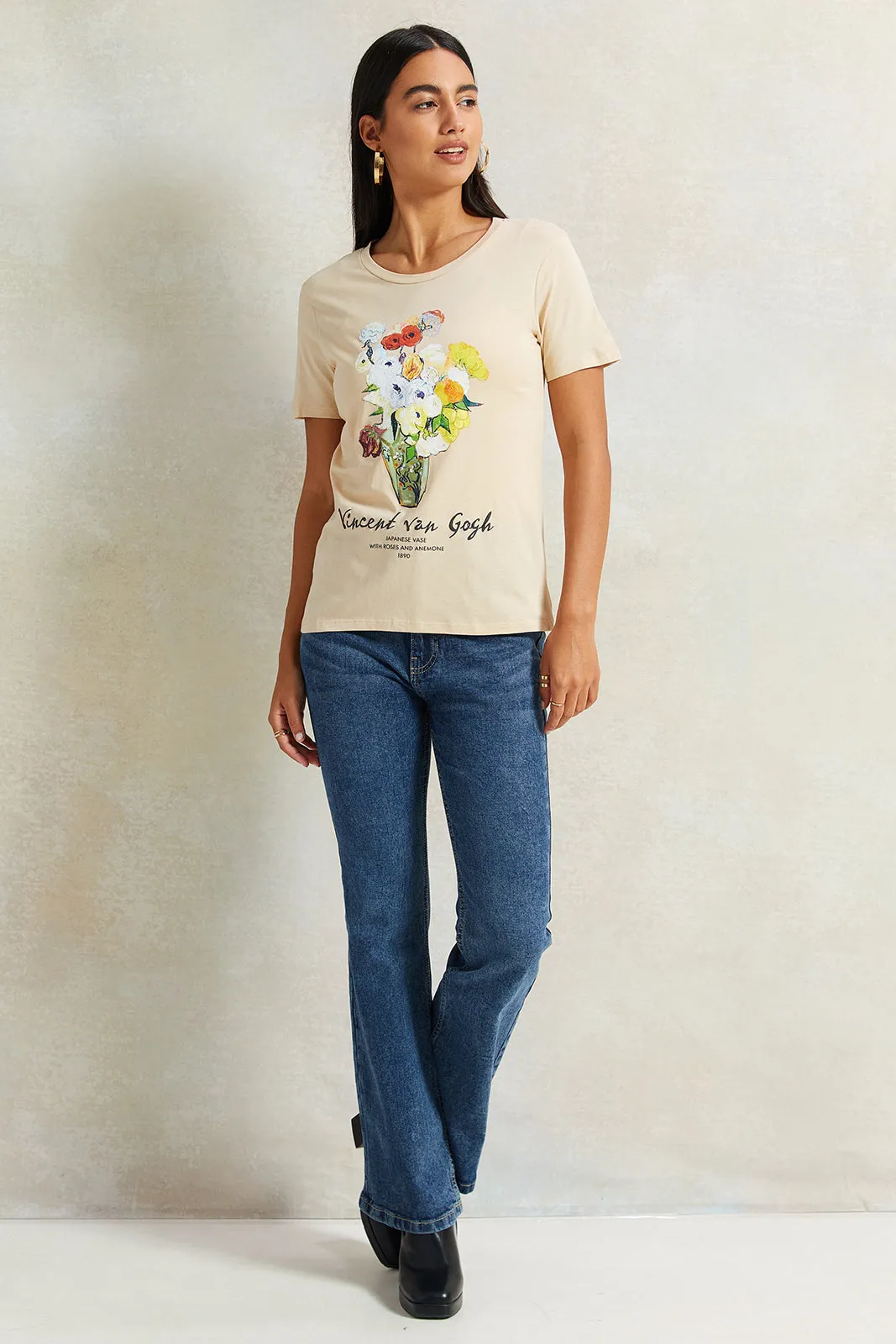 Women Beige Van Gogh Printed T-Shirt sold by Redtag product image thumbnail 2