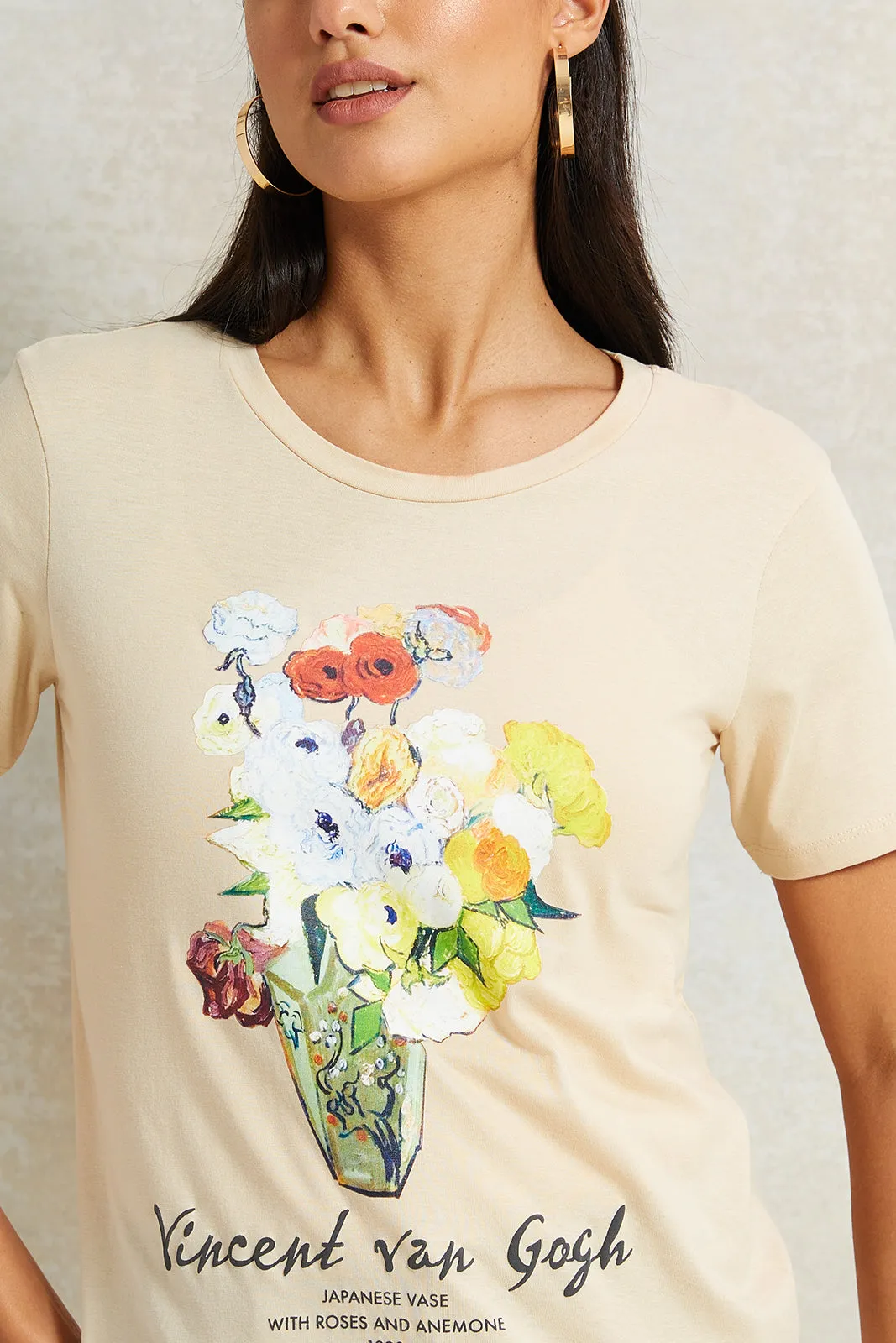 Women Beige Van Gogh Printed T-Shirt sold by Redtag product image thumbnail 4
