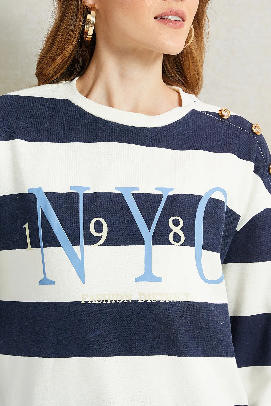 Women Navy And White Striped Sweatshirt sold by Redtag product image thumbnail 4