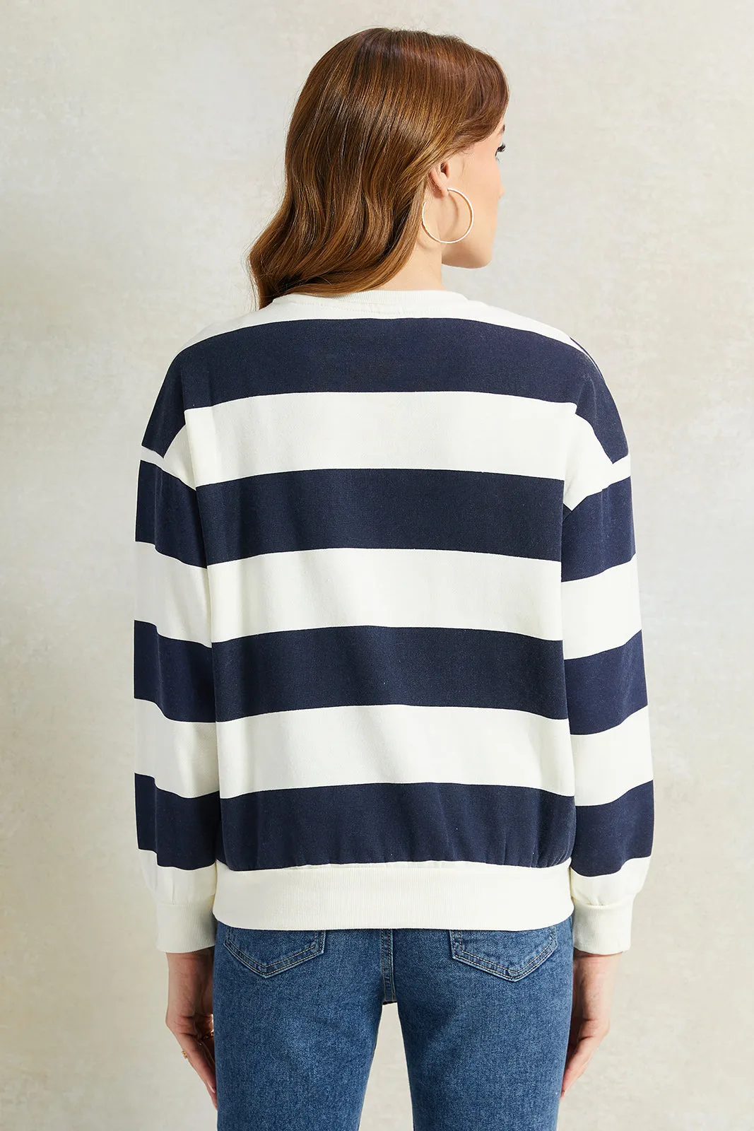 Women Navy And White Striped Sweatshirt sold by Redtag product image thumbnail 3