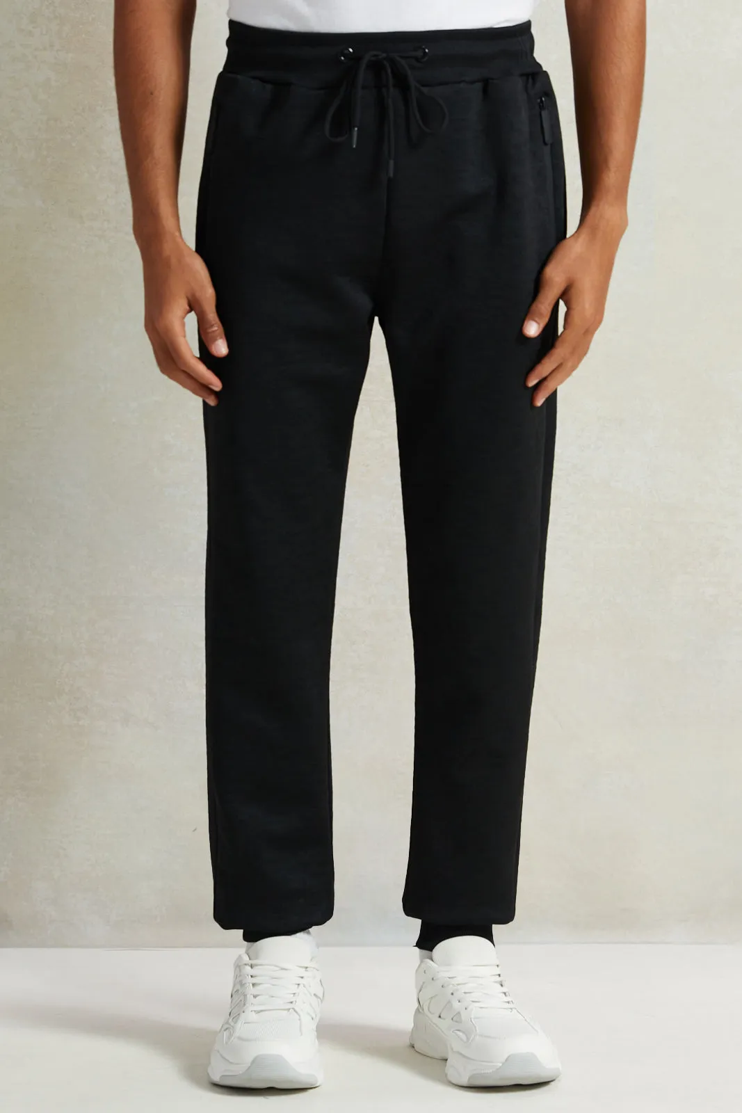 Men Black Jacquard Active Pants sold by Redtag
