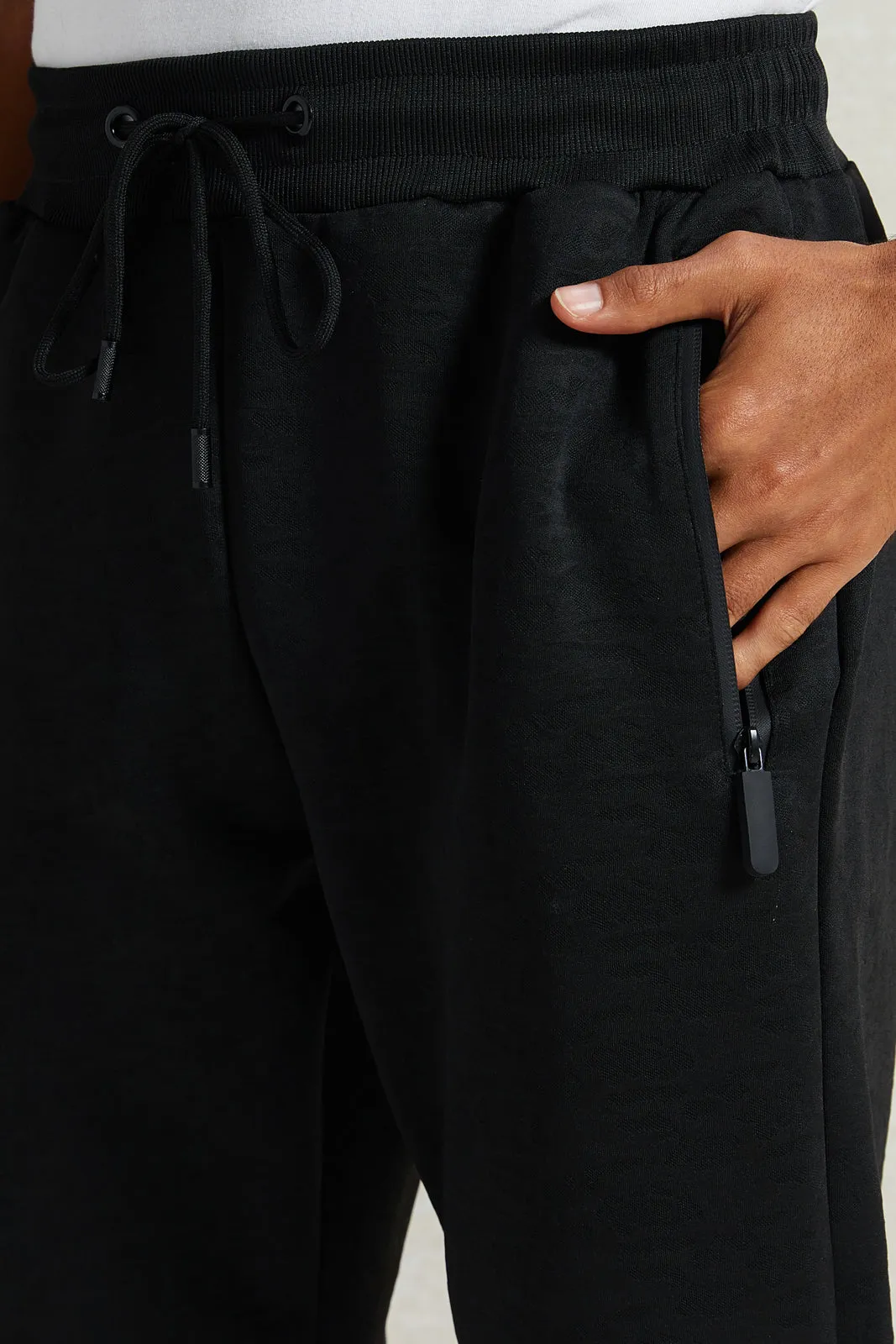 Men Black Jacquard Active Pants sold by Redtag product image thumbnail 4