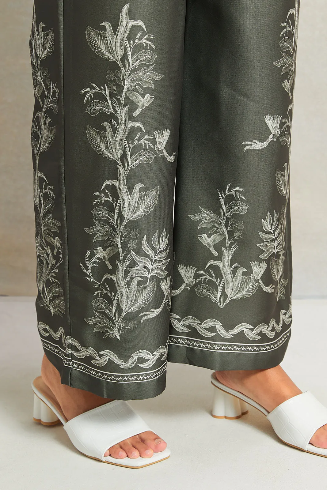 Women Olive Embroidered Wide Leg Trouser sold by Redtag product image thumbnail 5
