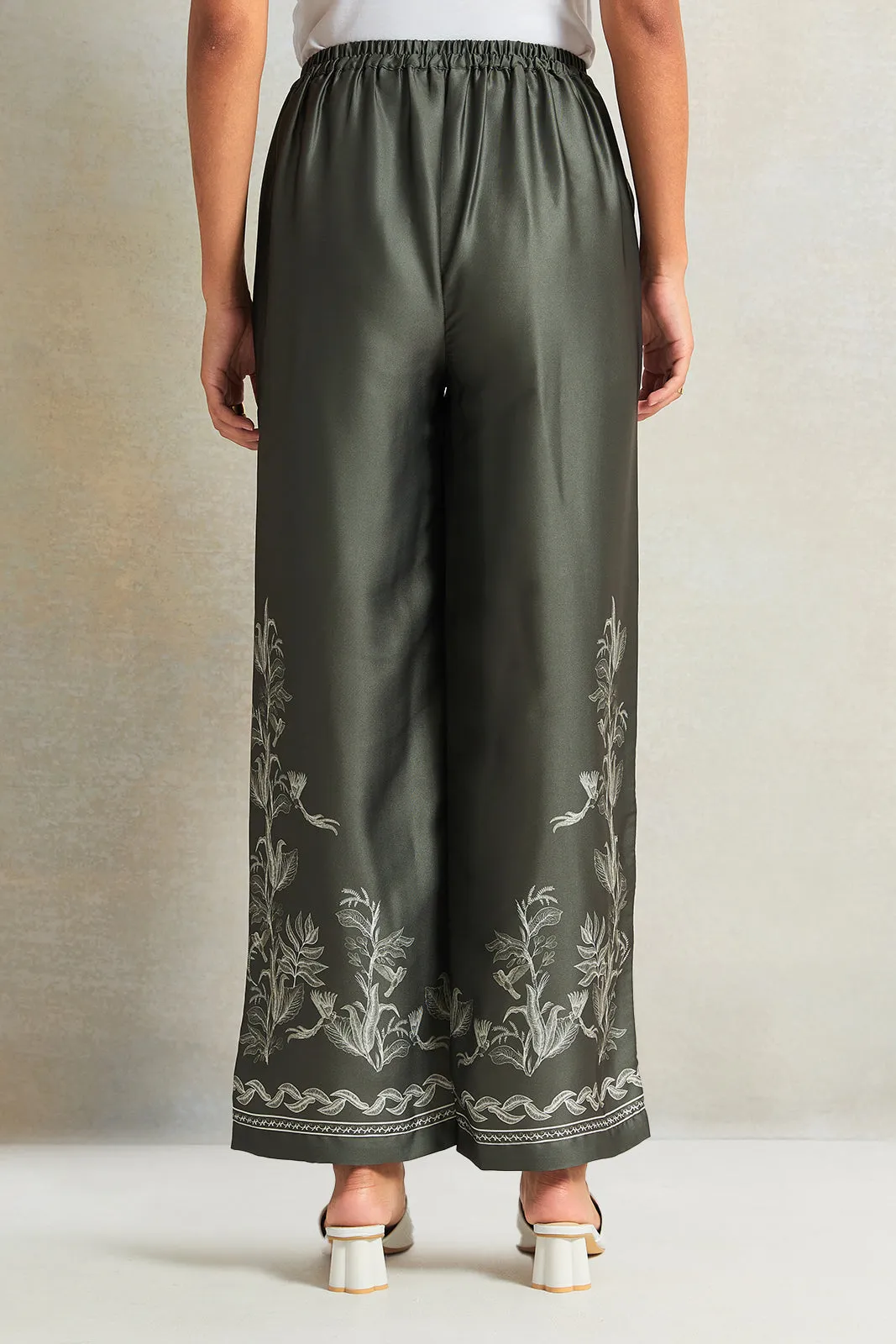 Women Olive Embroidered Wide Leg Trouser sold by Redtag product image thumbnail 3