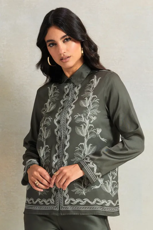 Women Olive Embroidered Blouse sold by Redtag