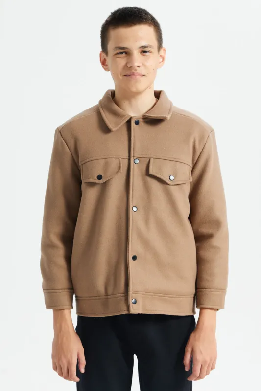 Senior Boys Brown Two Pocket Buttoned Padded Jacket sold by Redtag