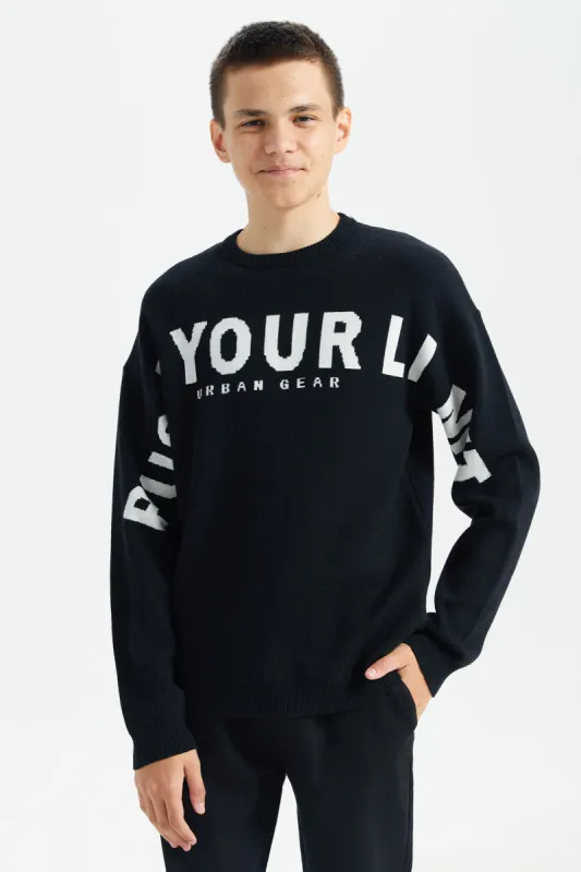 Senior Boys Black Printed Pullover sold by Redtag