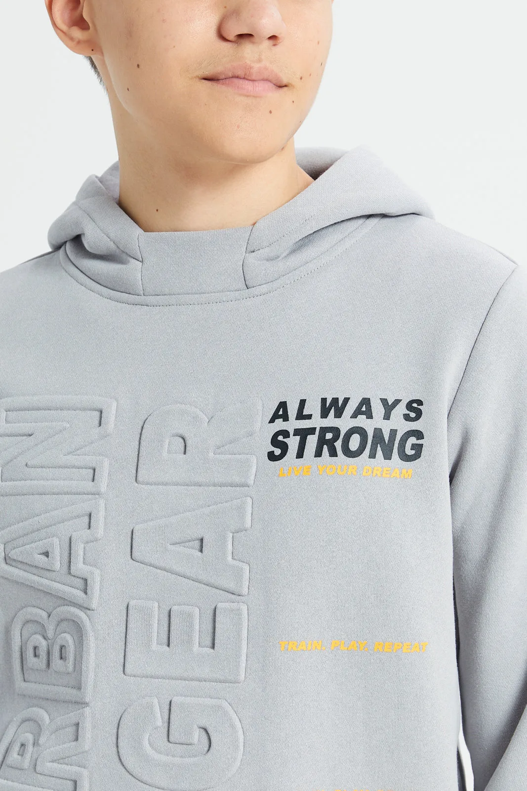Senior Boys Grey Embossed Hooded Sweatshirt sold by Redtag product image thumbnail 4