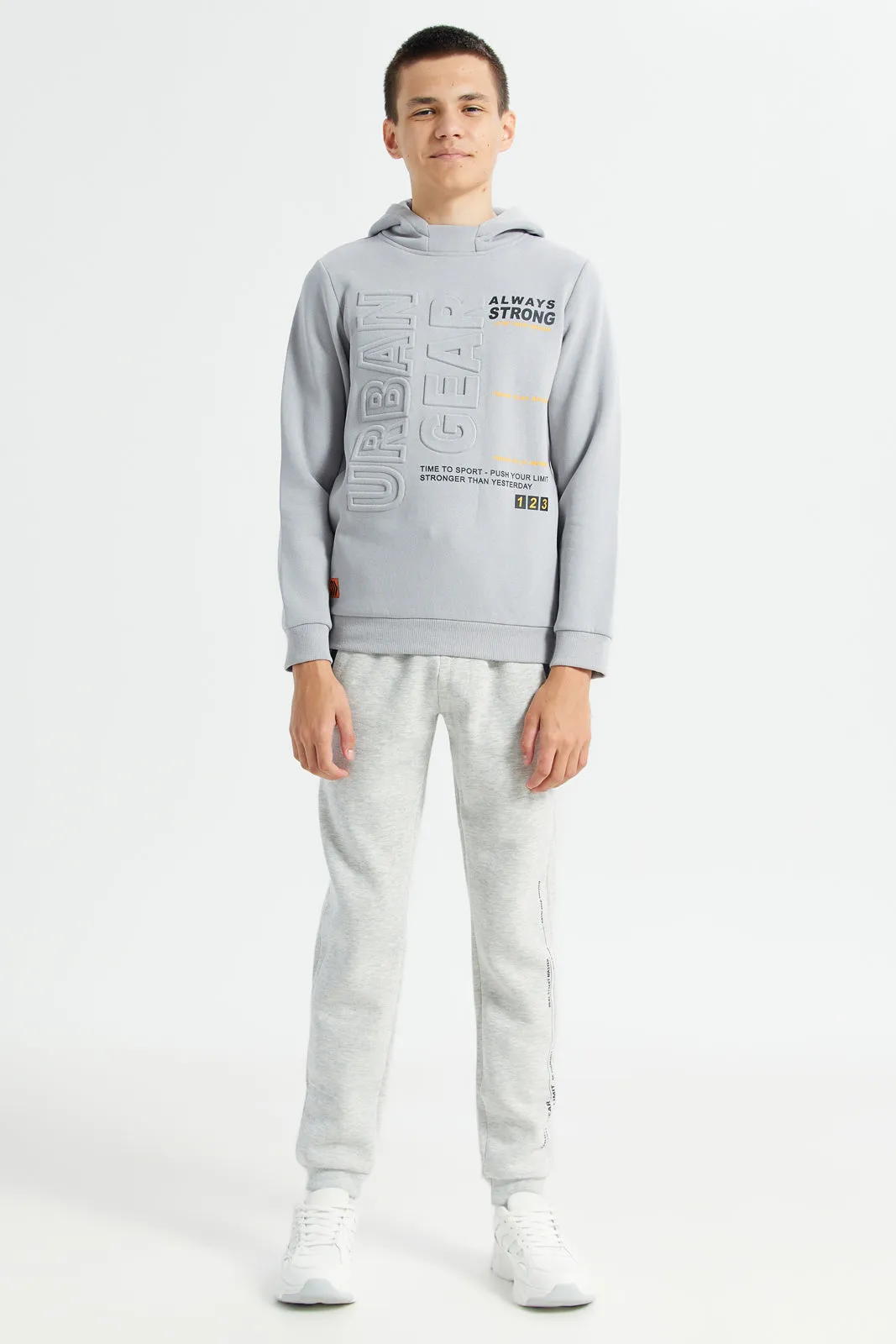 Senior Boys Grey Embossed Hooded Sweatshirt sold by Redtag product image thumbnail 2