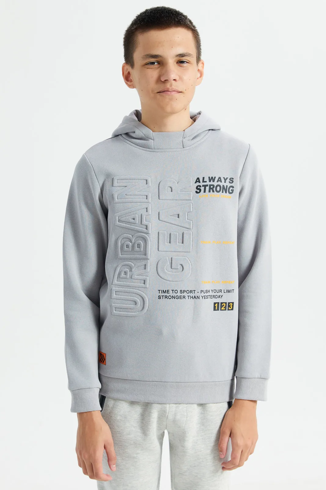 Senior Boys Grey Embossed Hooded Sweatshirt sold by Redtag