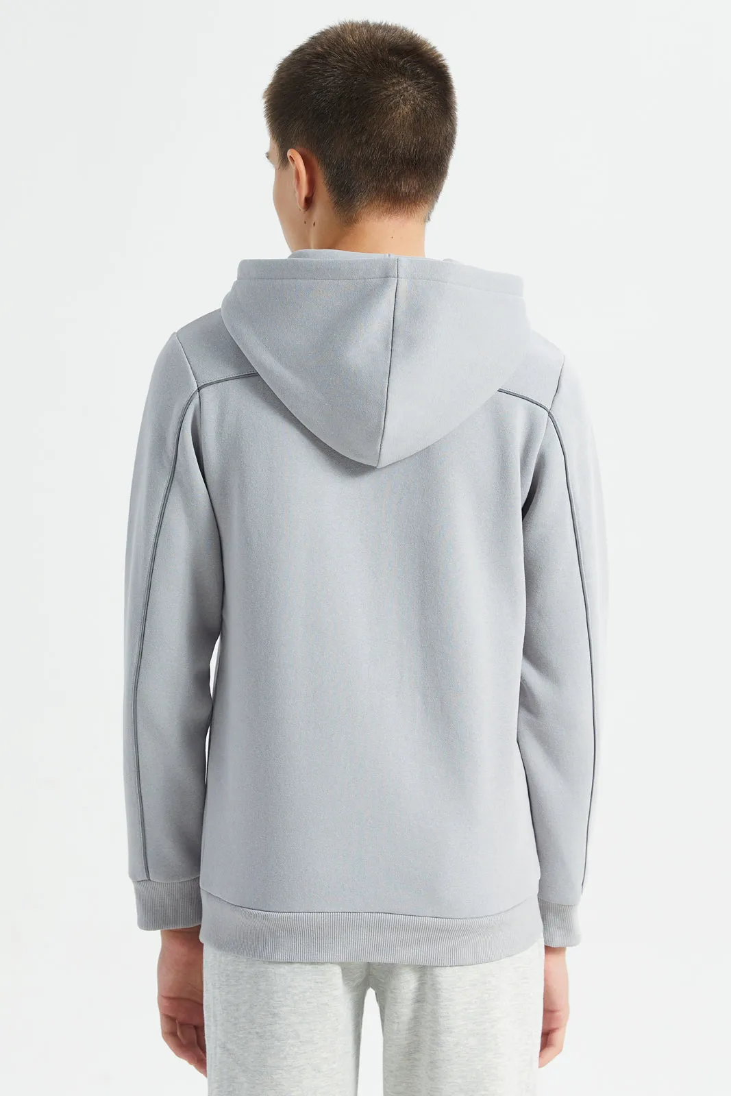 Senior Boys Grey Embossed Hooded Sweatshirt sold by Redtag product image thumbnail 3