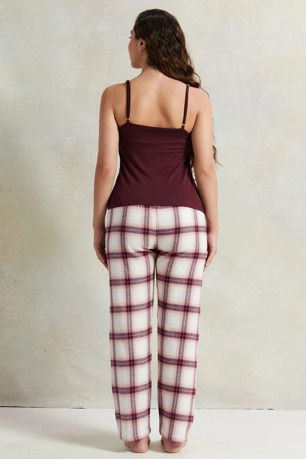 Women Burgundy Check Long Pant Cami Set (2 Piece) sold by Redtag product image thumbnail 4