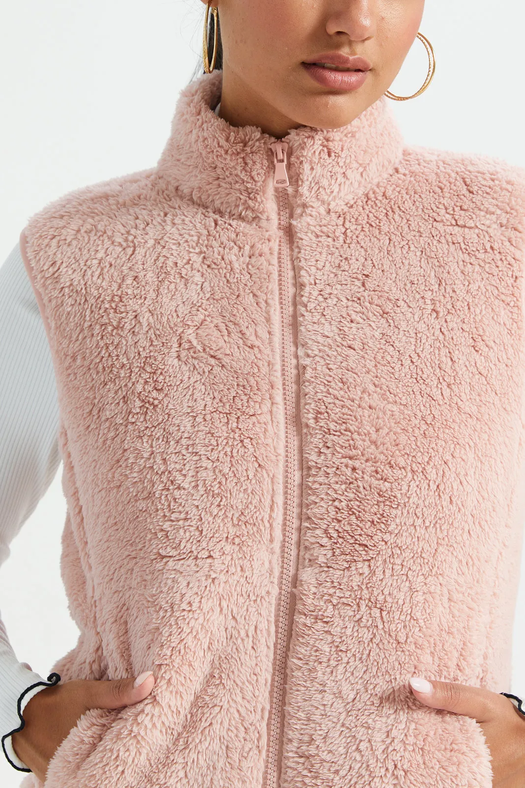 Women Pink High Neck Sleeveless Fur Jacket sold by Redtag product image thumbnail 4