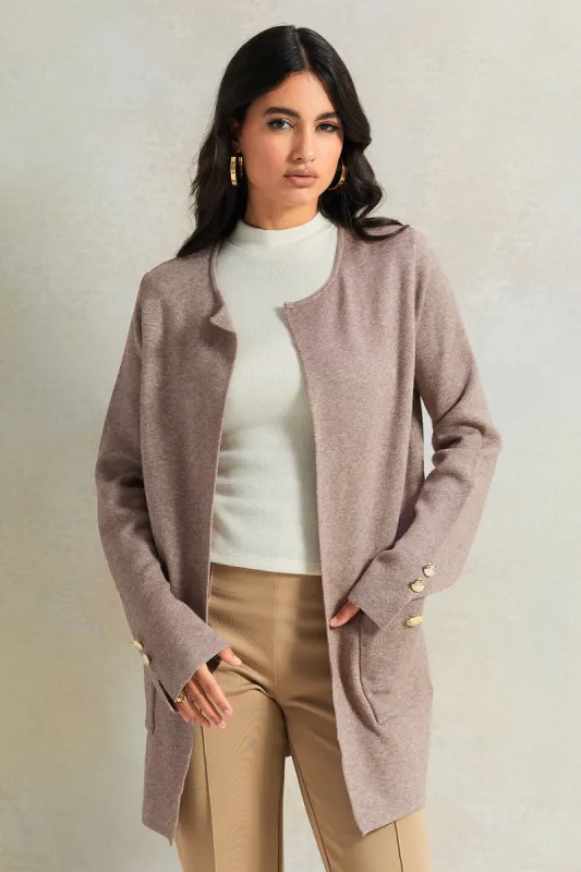 Women Beige Long Cardigan With Front Two Pockets sold by Redtag