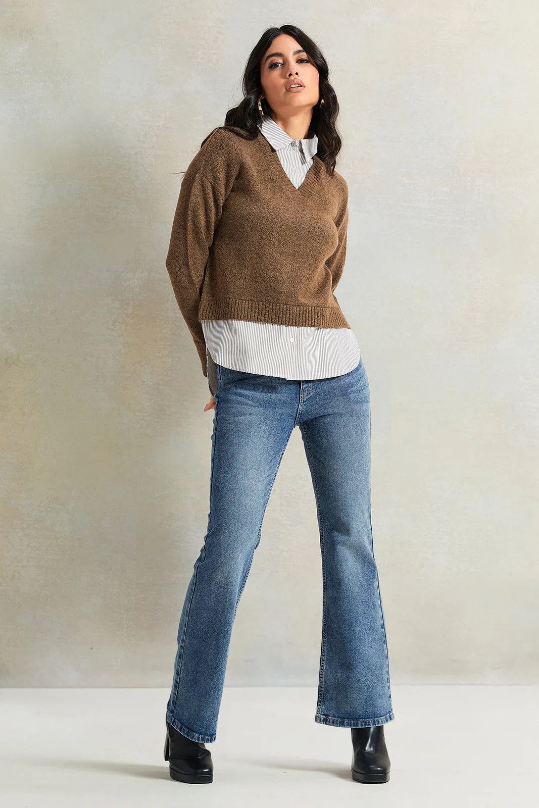 Women Brown With Beige Striped Twofer sold by Redtag product image thumbnail 2