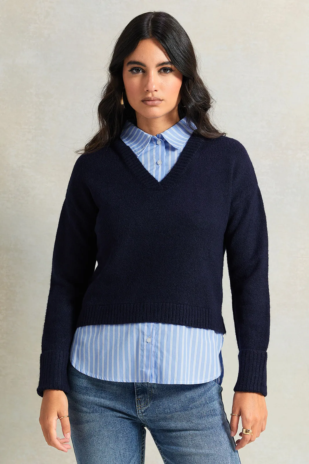 Women Navy With Blue Striped Twofer sold by Redtag