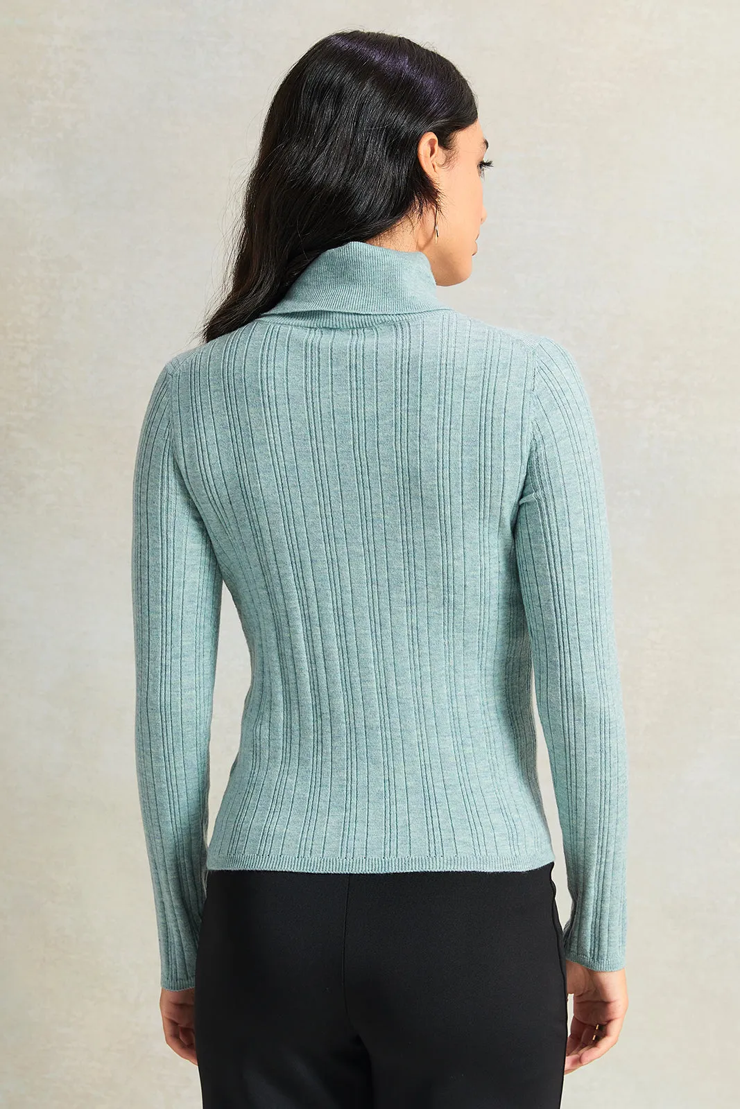 Women Blue Textured High Neck Sweater sold by Redtag product image thumbnail 3