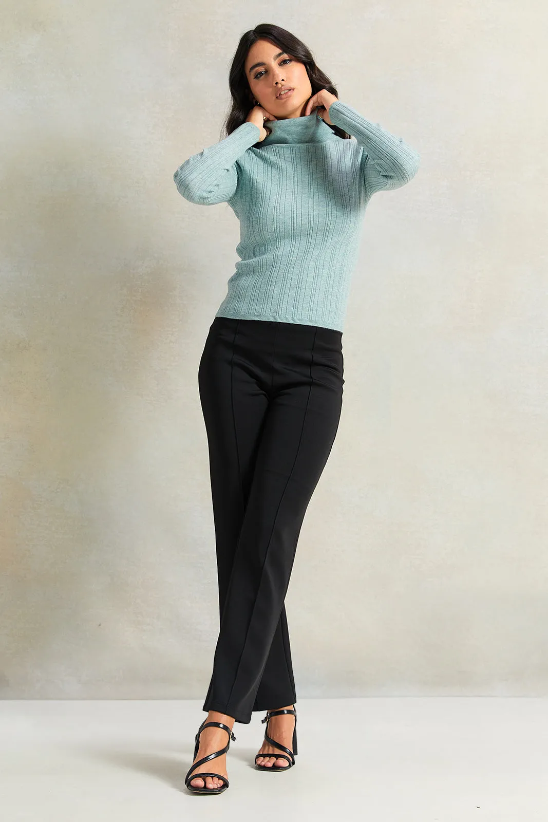 Women Blue Textured High Neck Sweater sold by Redtag product image thumbnail 2