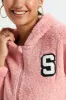Women Pink Fleece Zip Through Hooded Sweatshirt sold by Redtag