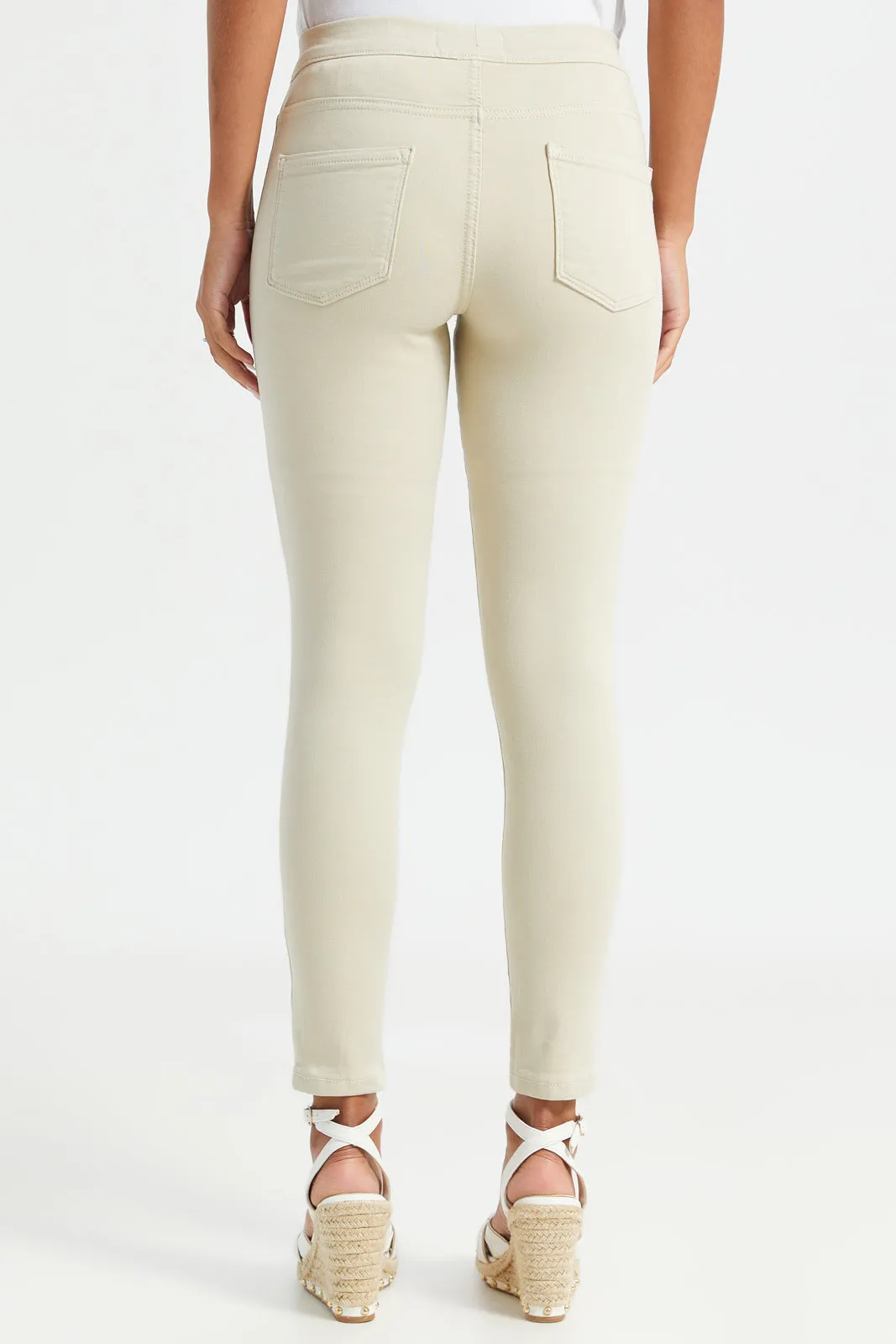 Women Beige Solid Knit Jegging sold by Redtag product image thumbnail 3