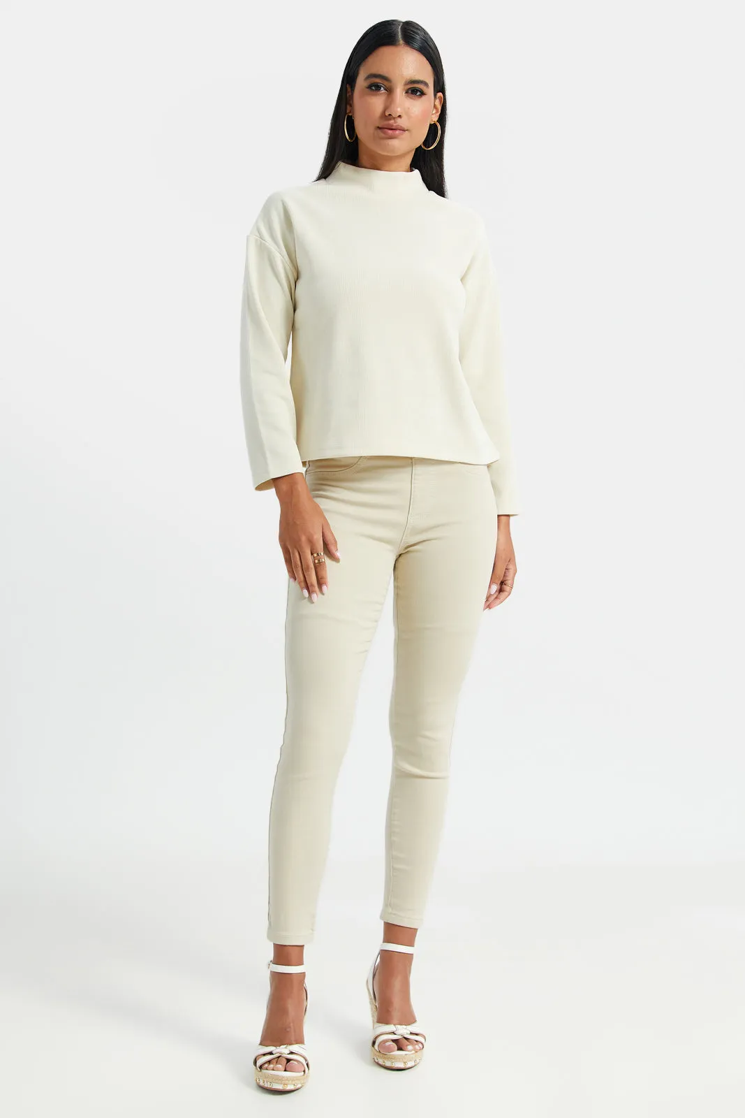 Women Beige Solid Knit Jegging sold by Redtag product image thumbnail 2