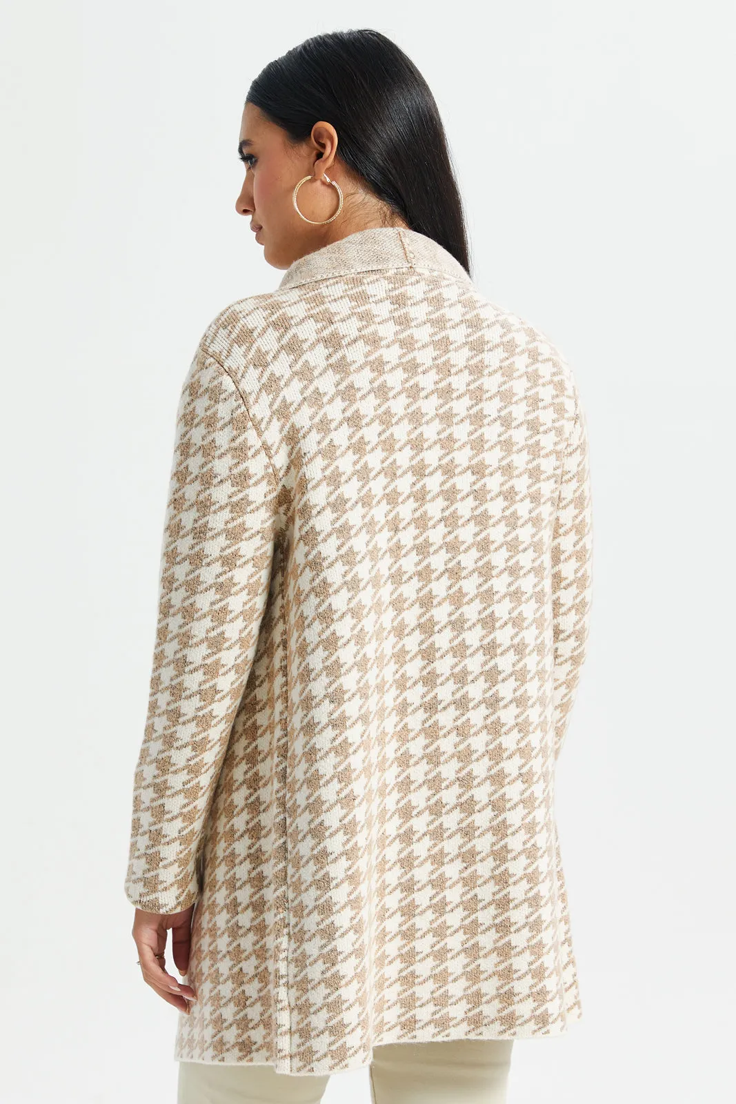 Women Beige And White Printed Longline Knitted Cardigan sold by Redtag product image thumbnail 3