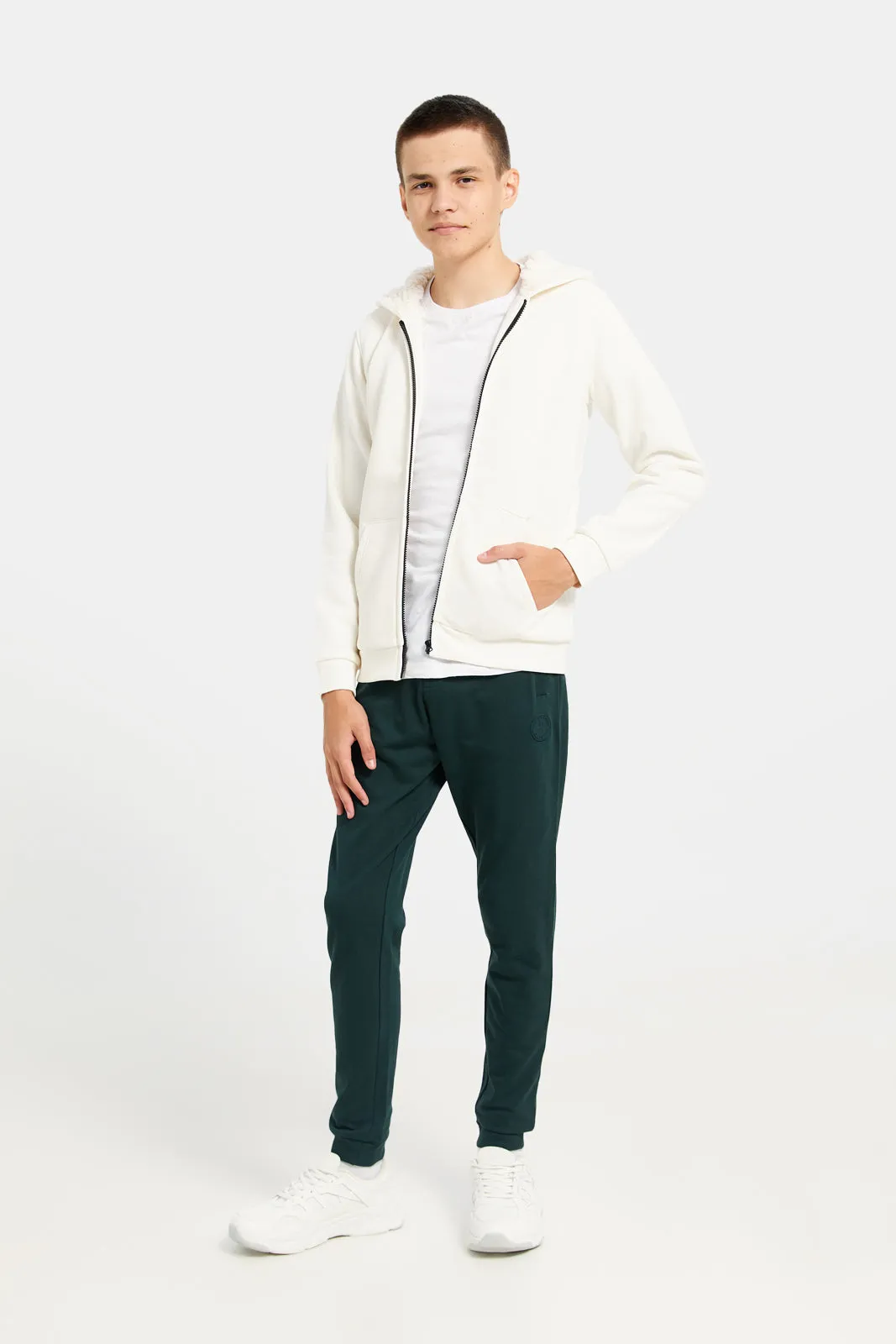 Senior Boys Ivory Solid Hooded Sweatshirt sold by Redtag product image thumbnail 2