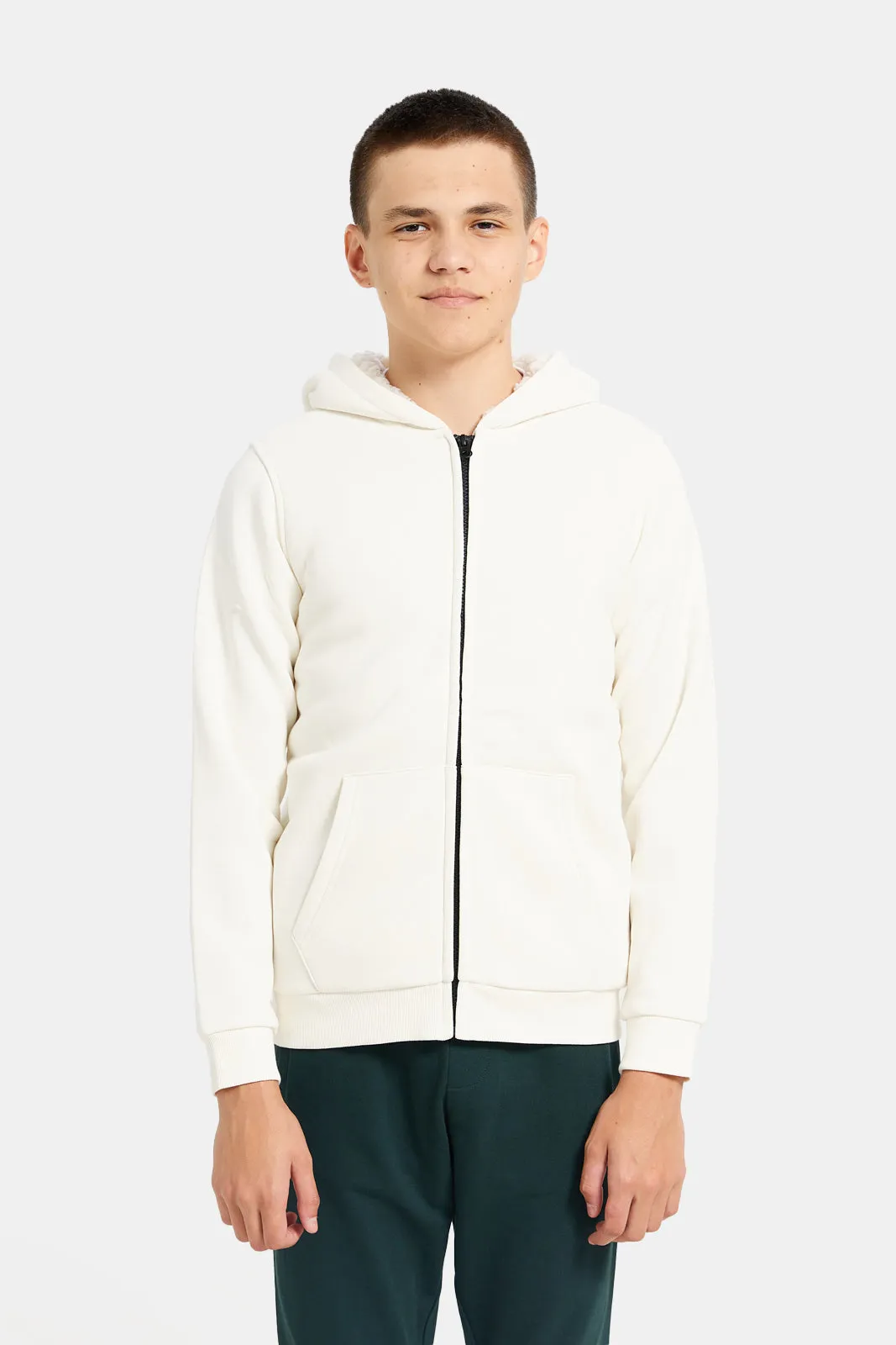 Senior Boys Ivory Solid Hooded Sweatshirt sold by Redtag