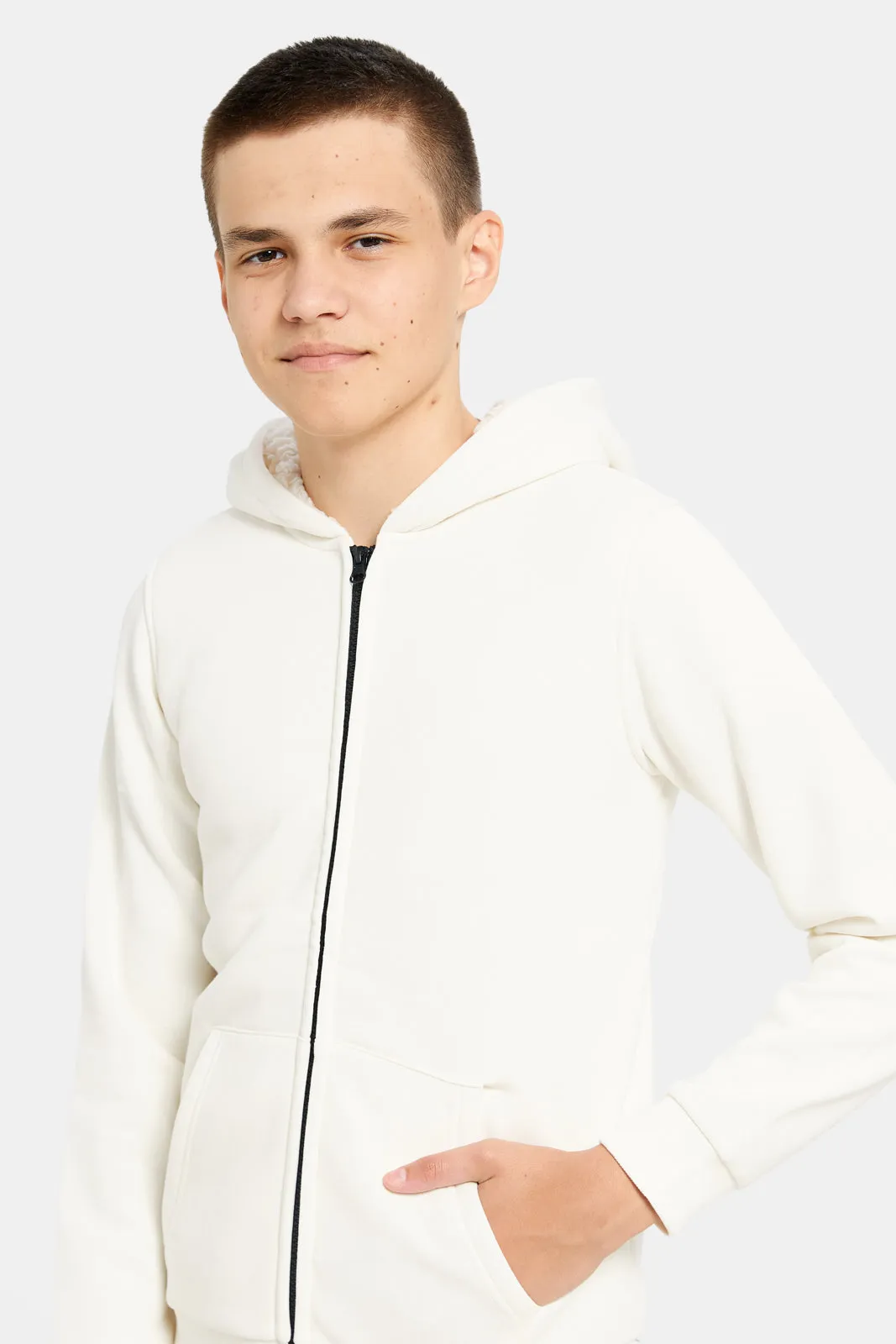 Senior Boys Ivory Solid Hooded Sweatshirt sold by Redtag product image thumbnail 4