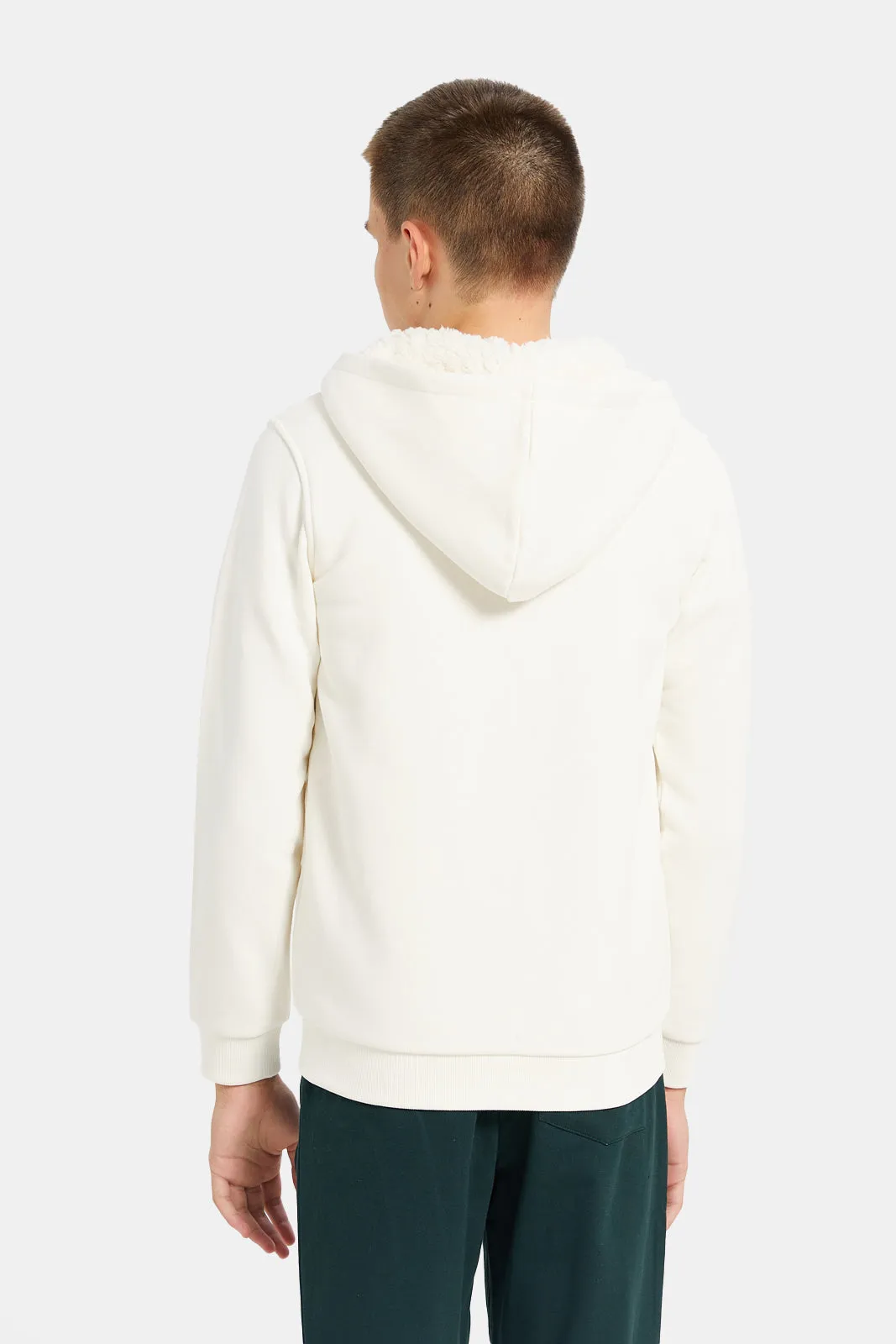 Senior Boys Ivory Solid Hooded Sweatshirt sold by Redtag product image thumbnail 3