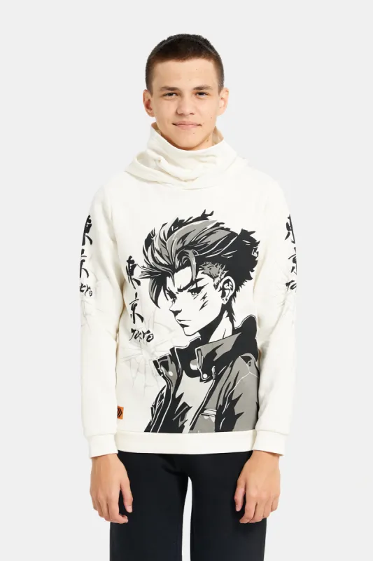 Senior Boys White Ninja Print Hooded Sweatshirt sold by Redtag