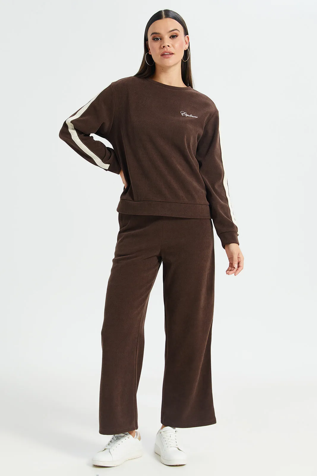 Women Brown Contrast Tape Detailed Drop Shoulder Sweatshirt sold by Redtag product image thumbnail 2
