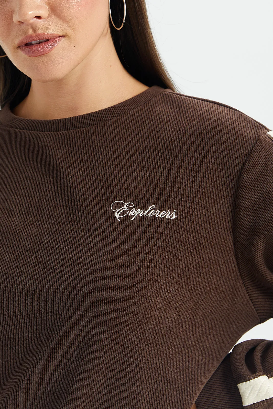 Women Brown Contrast Tape Detailed Drop Shoulder Sweatshirt sold by Redtag product image thumbnail 4