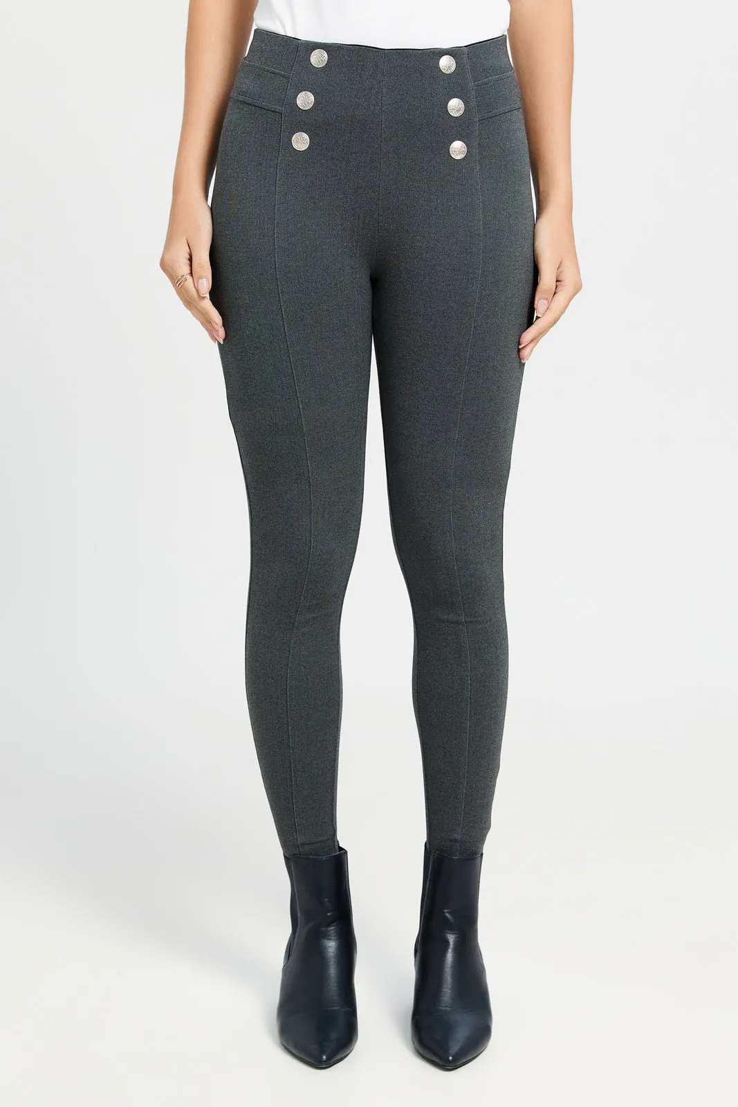 Women Charcoal Embellished Leggings sold by Redtag