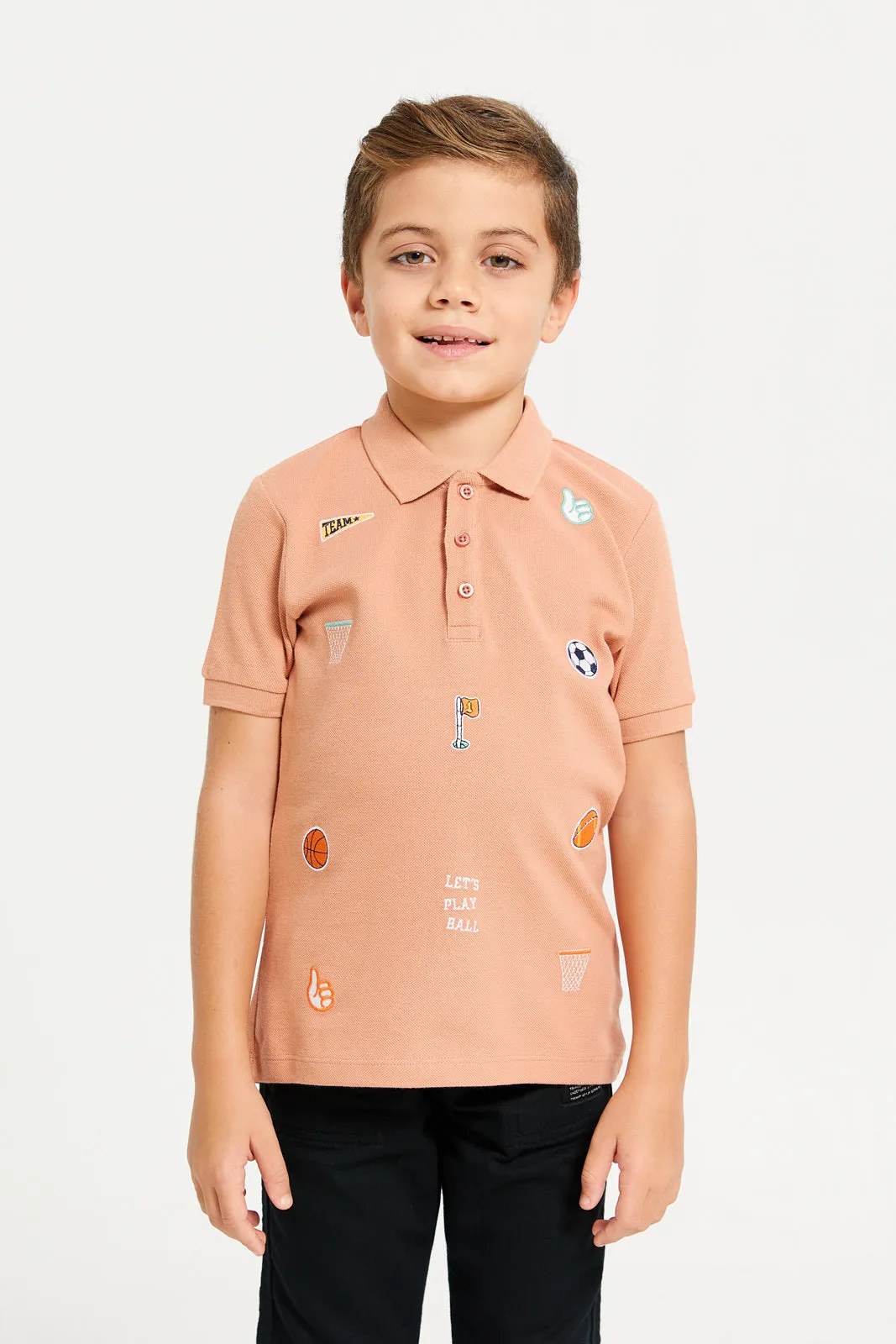 Boys Coral Embroidered Polo T-Shirt sold by Redtag