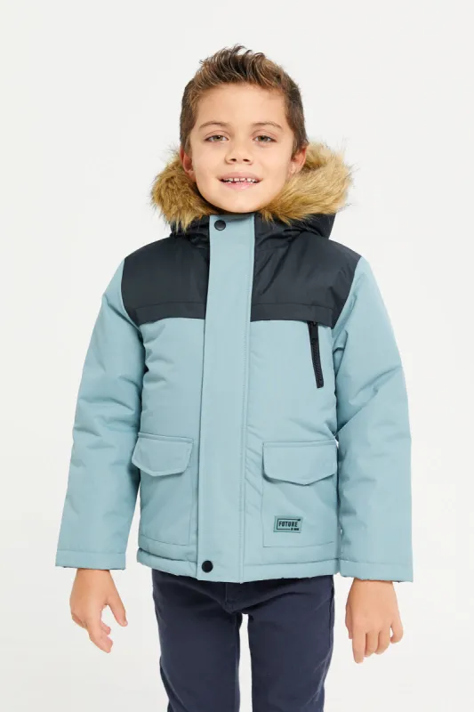 Boys Blue Padded Fur Hooded Jacket sold by Redtag