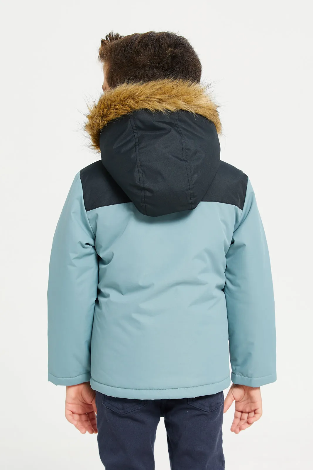 Boys Blue Padded Fur Hooded Jacket sold by Redtag product image thumbnail 3