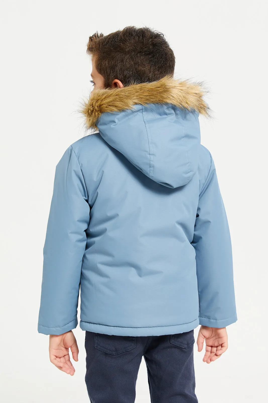 Boys Blue Padded Fur Hooded Jacket sold by Redtag product image thumbnail 3