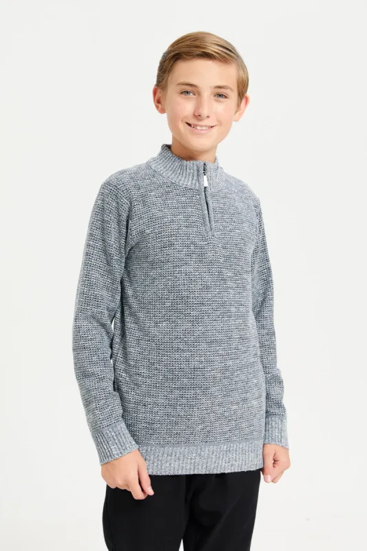 Senior Boys Plain Grey Zip Thru Pullover sold by Redtag