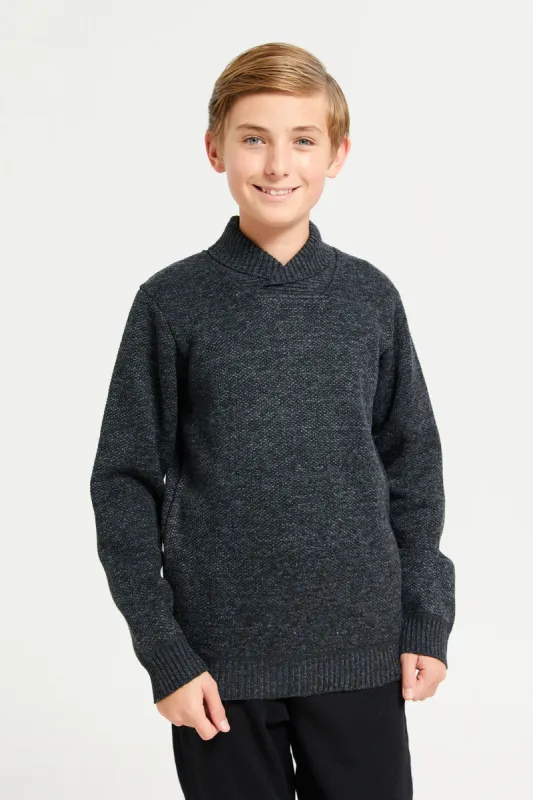 Senior Boys Charcoal Plain Pullover sold by Redtag