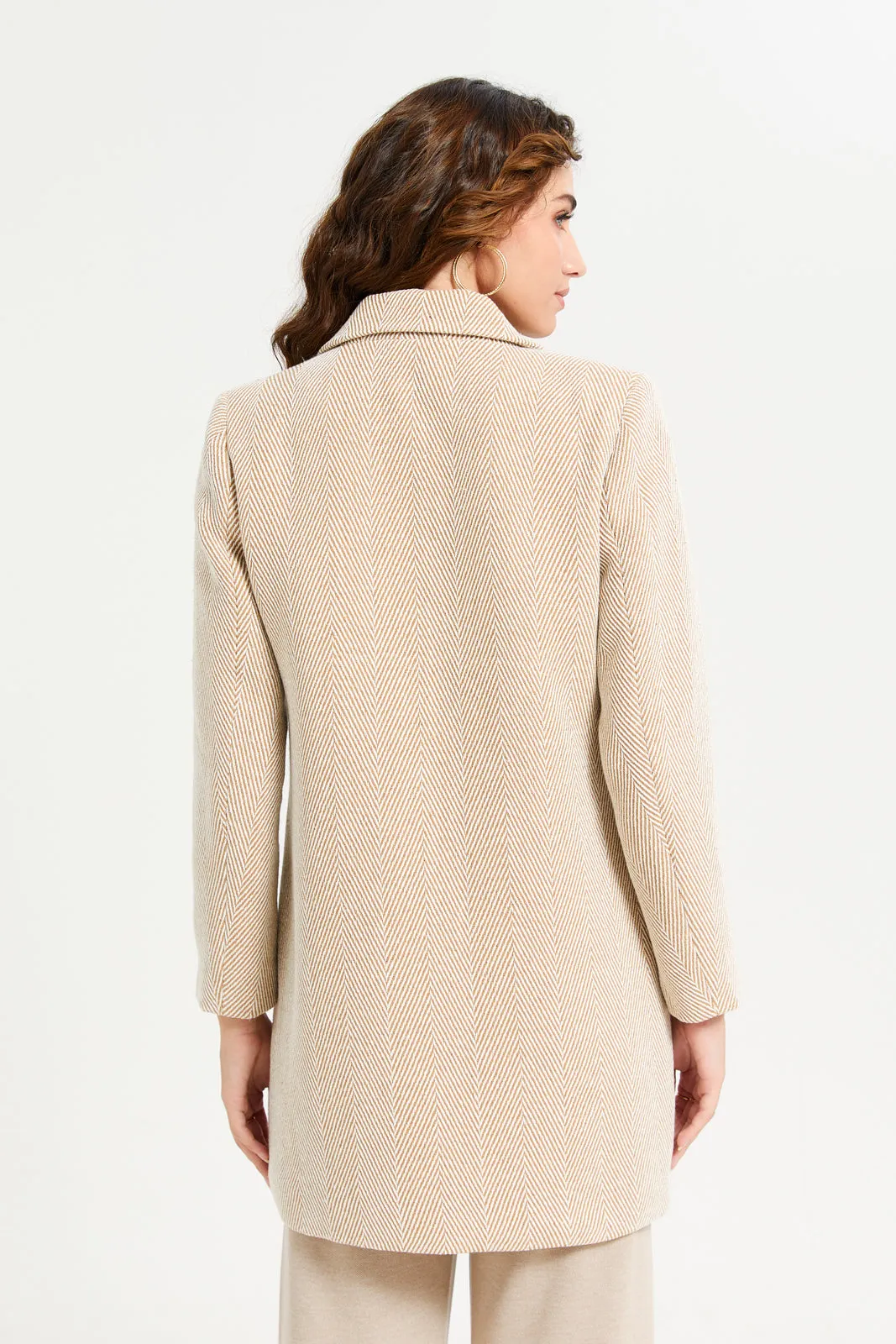 Women Beige Jacquard Long Coat sold by Redtag product image thumbnail 5