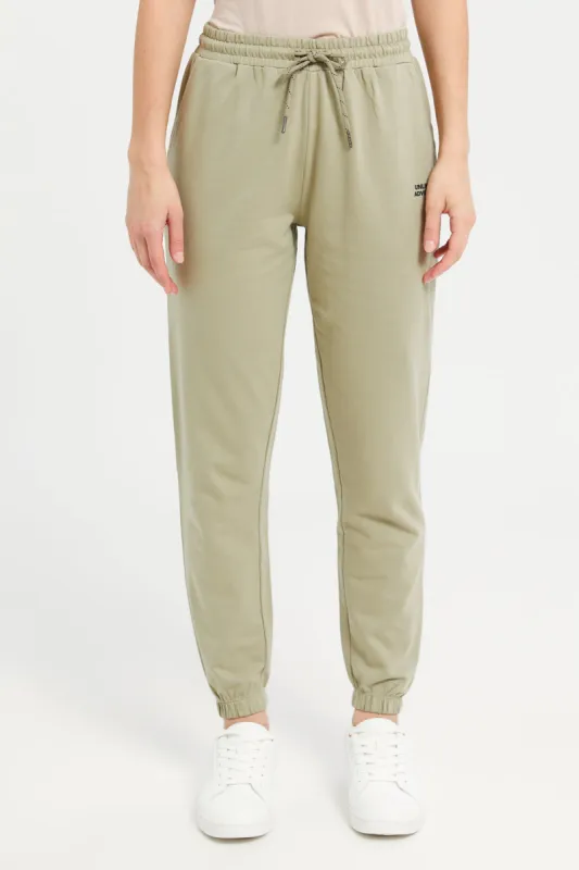 Women Olive Active Pants With Placement Print sold by Redtag